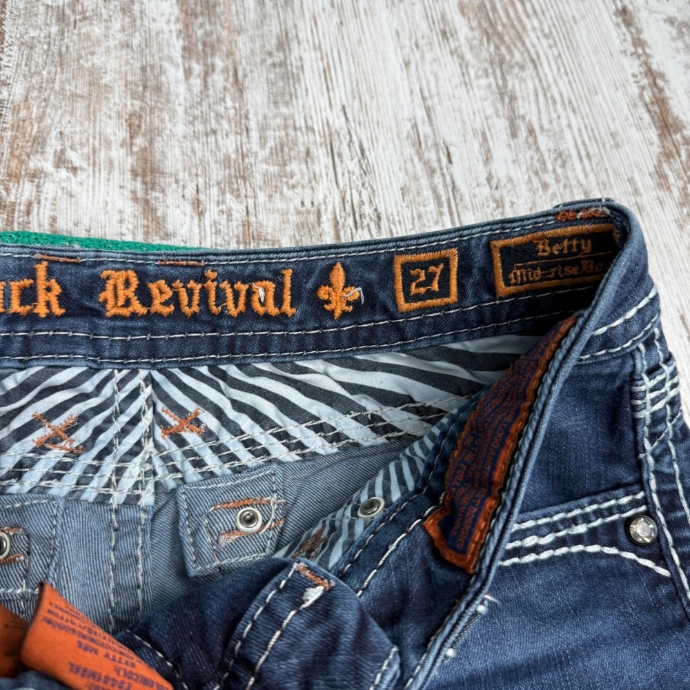 Rock Revival Betty Low Rise Bootcut Jeans Dark Wash Contrast Stitch Sz 27 Bling - Picture 3 of 13